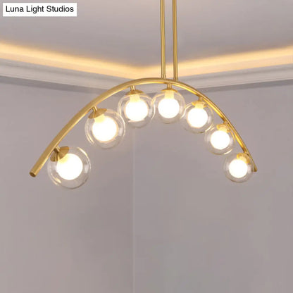 Lámpara de techo colgante moderna de arco metálico con pantallas de bolas de cristal - 5/7/9 luces