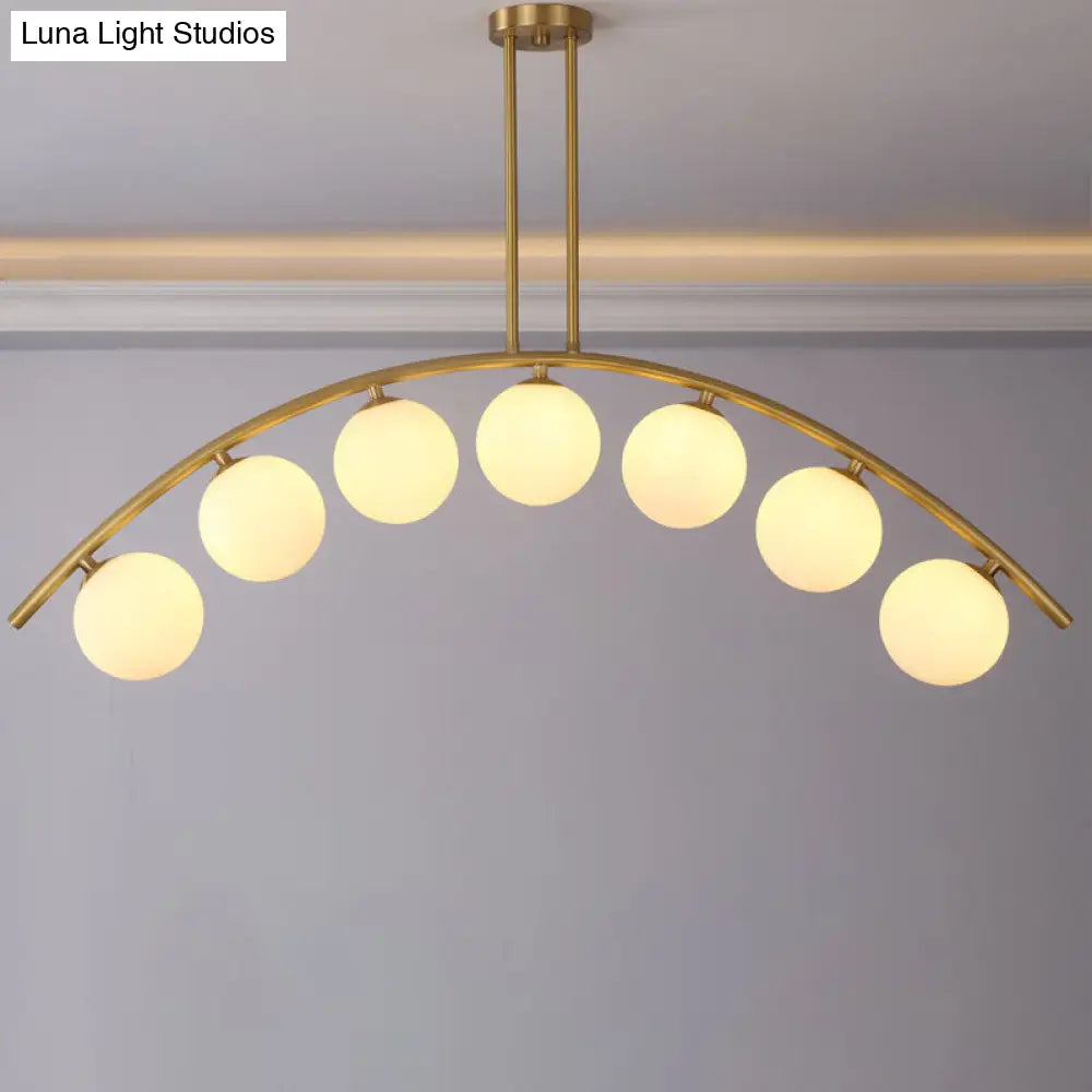 Lámpara de techo colgante moderna de arco metálico con pantallas de bolas de cristal - 5/7/9 luces