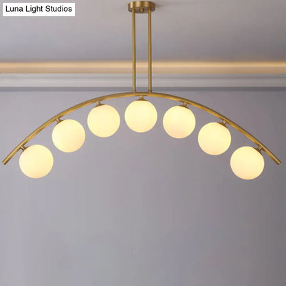 Lámpara de techo colgante moderna de arco metálico con pantallas de bolas de cristal - 5/7/9 luces