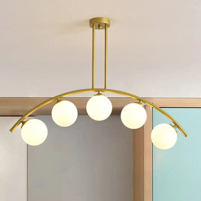 Lámpara de techo colgante moderna de arco metálico con pantallas de bolas de cristal - 5/7/9 luces