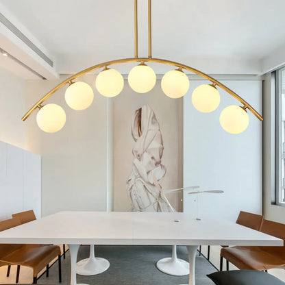Lámpara de techo colgante moderna de arco metálico con pantallas de bolas de cristal - 5/7/9 luces