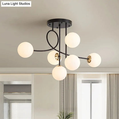 Lámpara de techo moderna con brazos metálicos - Lámpara colgante de 6 bombillas con acabado negro/dorado y pantallas de cristal