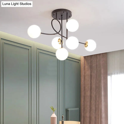 Lámpara de techo moderna con brazos metálicos - Lámpara colgante de 6 bombillas con acabado negro/dorado y pantallas de cristal