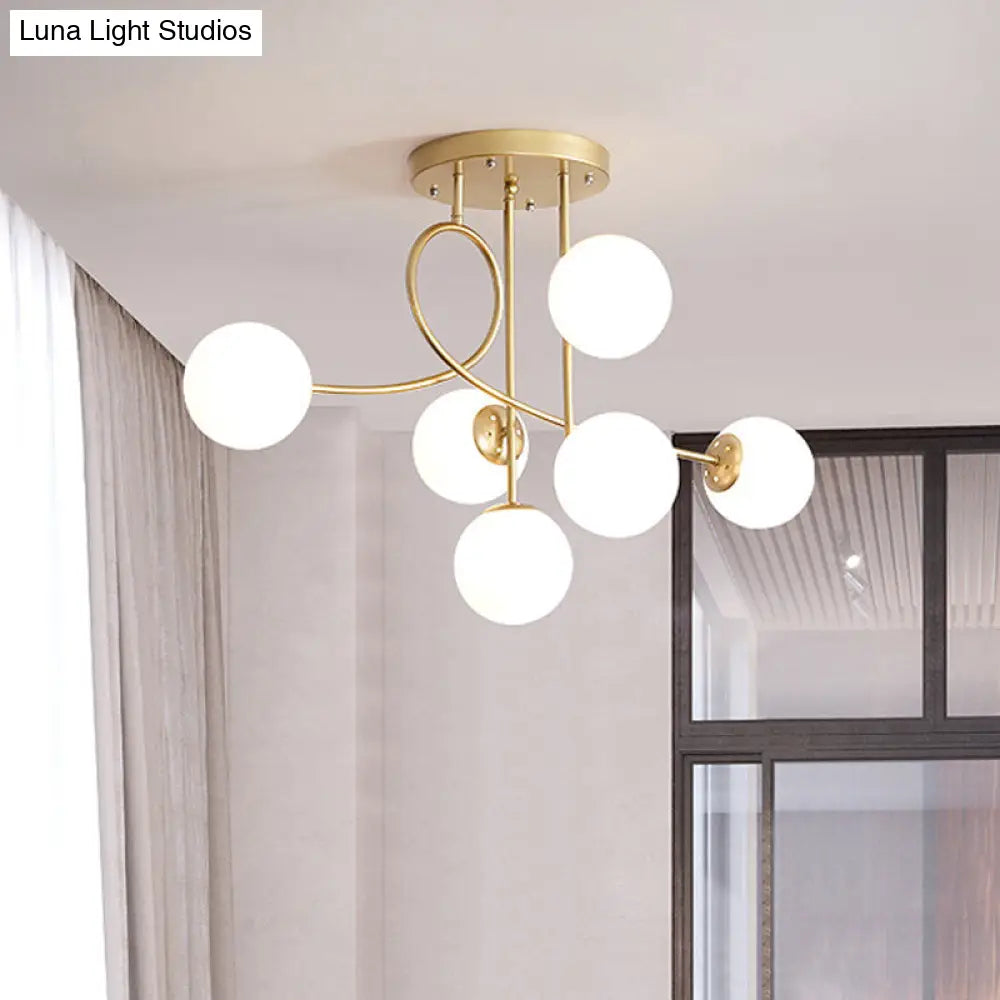 Lámpara de techo moderna con brazos metálicos - Lámpara colgante de 6 bombillas con acabado negro/dorado y pantallas de cristal