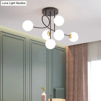 Lámpara de techo moderna con brazos metálicos - Lámpara colgante de 6 bombillas con acabado negro/dorado y pantallas de cristal