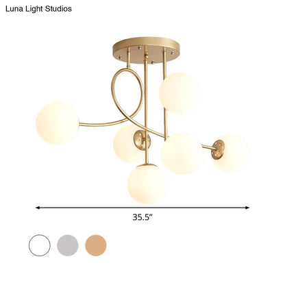 Lámpara de techo moderna con brazos metálicos - Lámpara colgante de 6 bombillas con acabado negro/dorado y pantallas de cristal