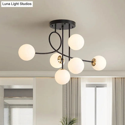 Lámpara de techo moderna con brazos metálicos - Lámpara colgante de 6 bombillas con acabado negro/dorado y pantallas de cristal