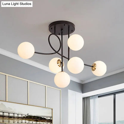 Lámpara de techo moderna con brazos metálicos - Lámpara colgante de 6 bombillas con acabado negro/dorado y pantallas de cristal