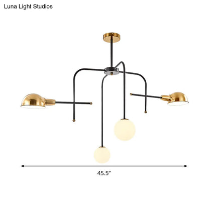 Lámpara de techo colgante moderna con brazos metálicos, 2/4 bombillas, acabado en negro y dorado.