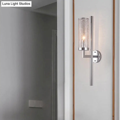 DecorBites™ DecorBites™ Modern Metal Armed Wall Lamp with Crackle Glass Shade - Chrome Sconce Light Fixture