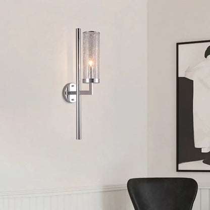 DecorBites™ DecorBites™ Modern Metal Armed Wall Lamp with Crackle Glass Shade - Chrome Sconce Light Fixture