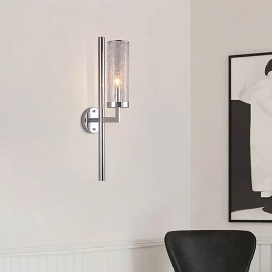 DecorBites™ DecorBites™ Modern Metal Armed Wall Lamp with Crackle Glass Shade - Chrome Sconce Light Fixture