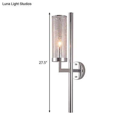 DecorBites™ DecorBites™ Modern Metal Armed Wall Lamp with Crackle Glass Shade - Chrome Sconce Light Fixture