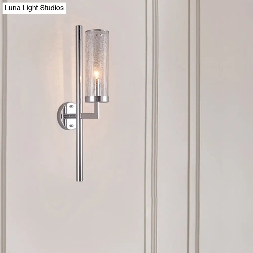 DecorBites™ DecorBites™ Modern Metal Armed Wall Lamp with Crackle Glass Shade - Chrome Sconce Light Fixture