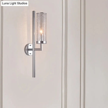 DecorBites™ DecorBites™ Modern Metal Armed Wall Lamp with Crackle Glass Shade - Chrome Sconce Light Fixture