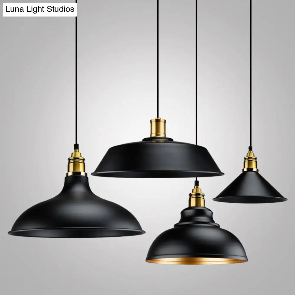 Modern Metal Black Pendant Light with Geometric Shade - Single Bulb Industrial Hanging Fixture