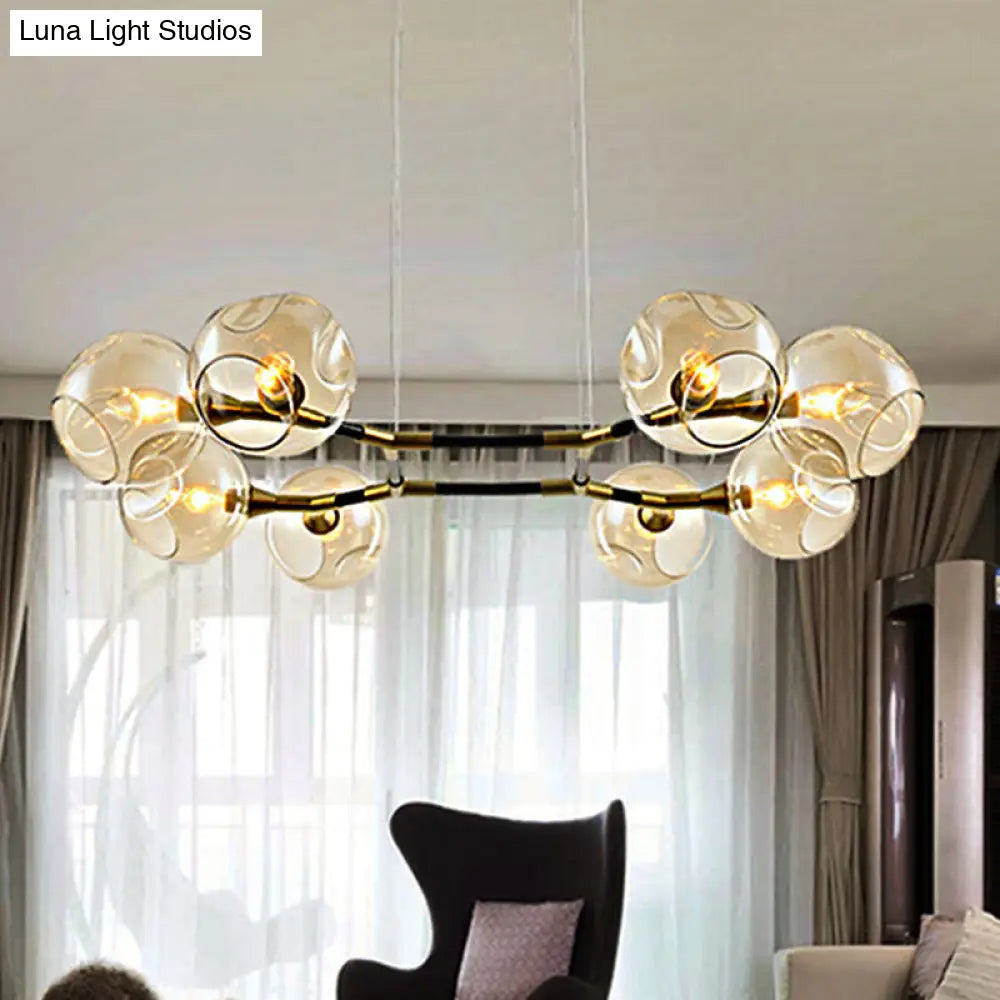 Modern Metal Branch Chandelier Pendant Lamp with Amber Glass Ball Shade
