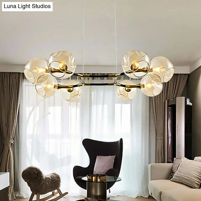 Modern Metal Branch Chandelier Pendant Lamp with Amber Glass Ball Shade