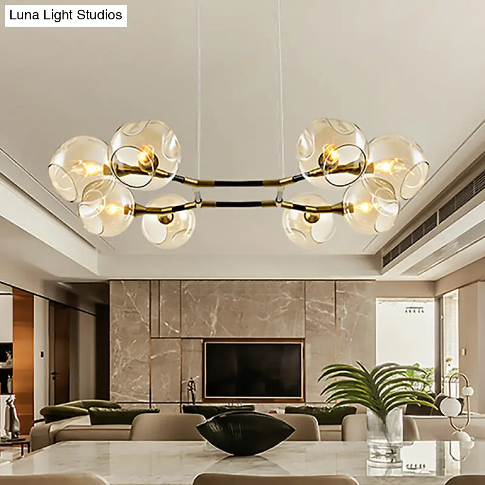 Modern Metal Branch Chandelier Pendant Lamp with Amber Glass Ball Shade