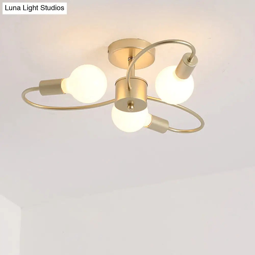 DecorBites™ DecorBites™ Modern Metal Brass Semi Flush Mount Light for Living Room - Open Bulb Design Ceiling Fixture
