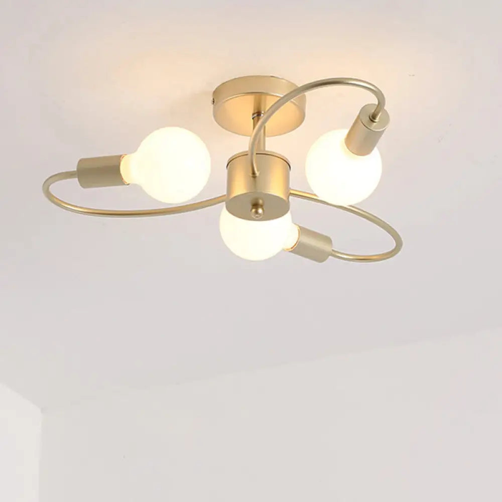 DecorBites™ DecorBites™ Modern Metal Brass Semi Flush Mount Light for Living Room - Open Bulb Design Ceiling Fixture