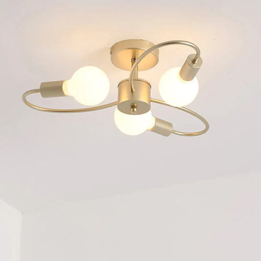 DecorBites™ DecorBites™ Modern Metal Brass Semi Flush Mount Light for Living Room - Open Bulb Design Ceiling Fixture