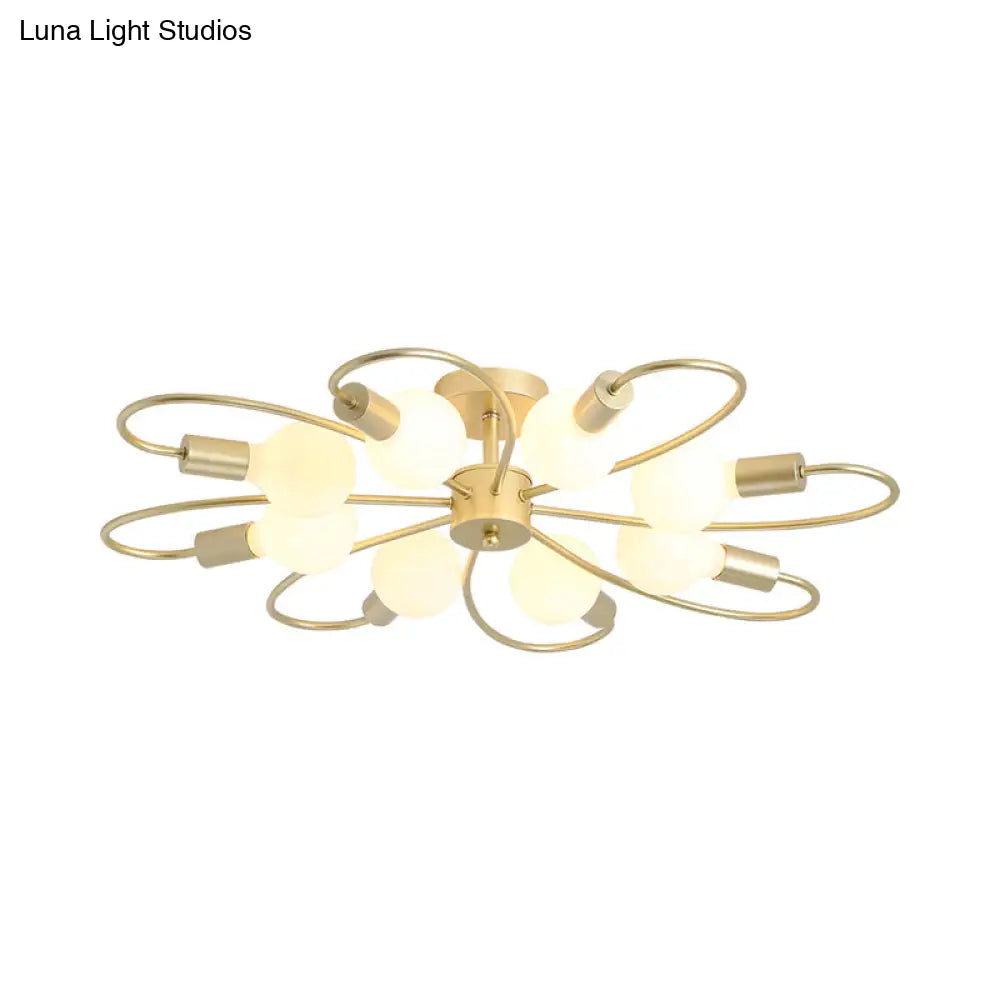 DecorBites™ DecorBites™ Modern Metal Brass Semi Flush Mount Light for Living Room - Open Bulb Design Ceiling Fixture