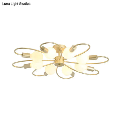 DecorBites™ DecorBites™ Modern Metal Brass Semi Flush Mount Light for Living Room - Open Bulb Design Ceiling Fixture