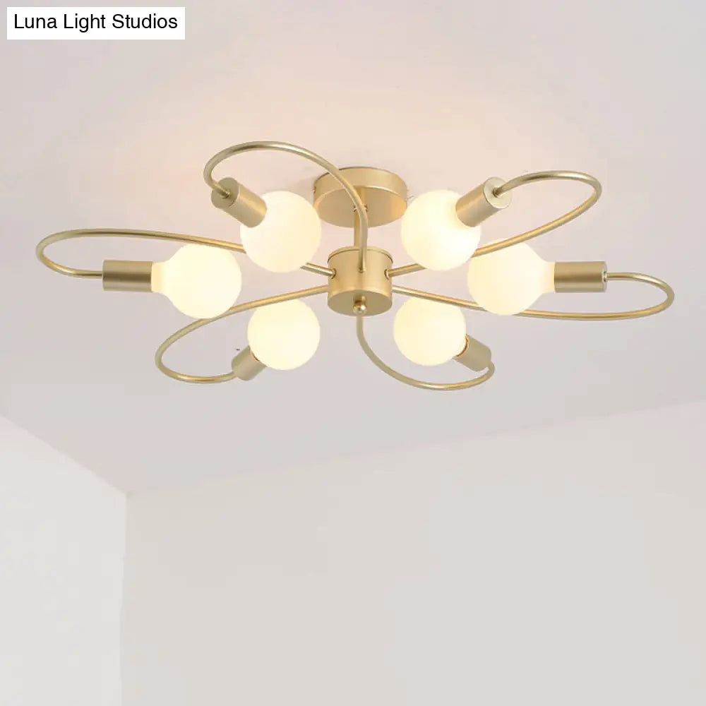 DecorBites™ DecorBites™ Modern Metal Brass Semi Flush Mount Light for Living Room - Open Bulb Design Ceiling Fixture