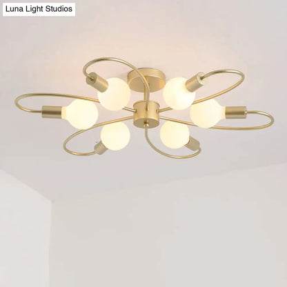 DecorBites™ DecorBites™ Modern Metal Brass Semi Flush Mount Light for Living Room - Open Bulb Design Ceiling Fixture