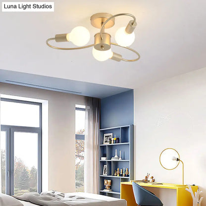 DecorBites™ DecorBites™ Modern Metal Brass Semi Flush Mount Light for Living Room - Open Bulb Design Ceiling Fixture