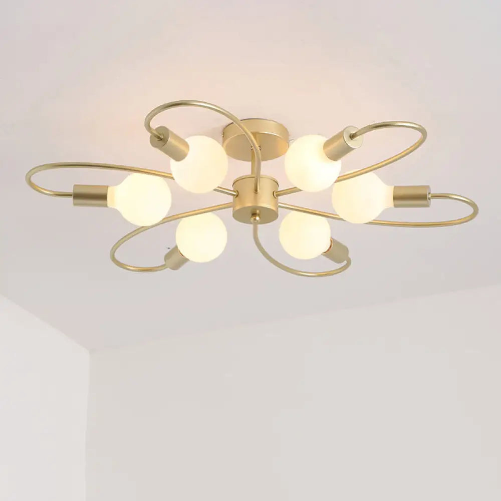 DecorBites™ DecorBites™ Modern Metal Brass Semi Flush Mount Light for Living Room - Open Bulb Design Ceiling Fixture