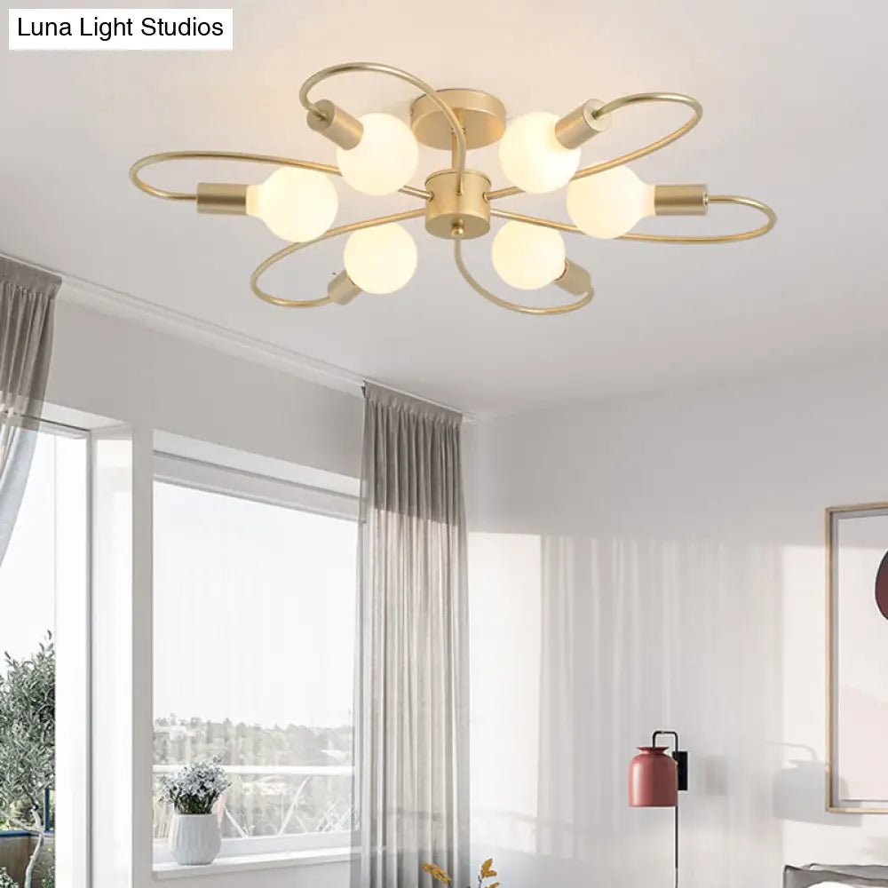 DecorBites™ DecorBites™ Modern Metal Brass Semi Flush Mount Light for Living Room - Open Bulb Design Ceiling Fixture