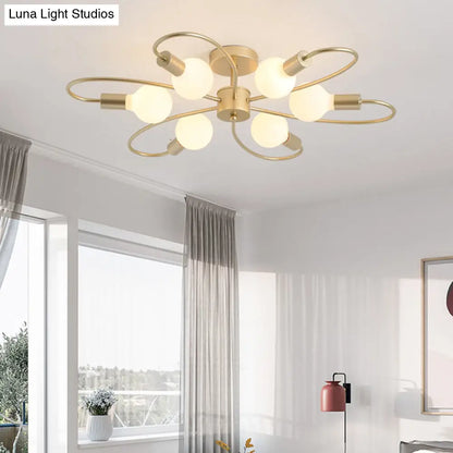 DecorBites™ DecorBites™ Modern Metal Brass Semi Flush Mount Light for Living Room - Open Bulb Design Ceiling Fixture