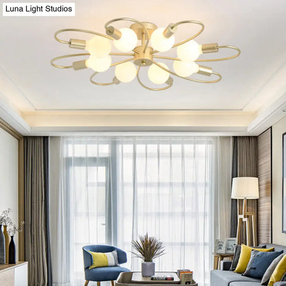DecorBites™ DecorBites™ Modern Metal Brass Semi Flush Mount Light for Living Room - Open Bulb Design Ceiling Fixture