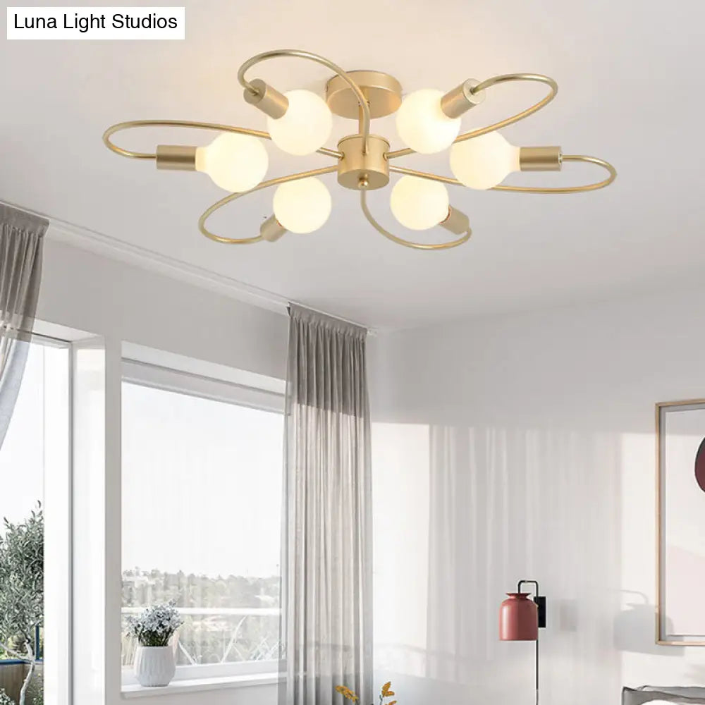 DecorBites™ DecorBites™ Modern Metal Brass Semi Flush Mount Light for Living Room - Open Bulb Design Ceiling Fixture