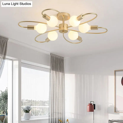 DecorBites™ DecorBites™ Modern Metal Brass Semi Flush Mount Light for Living Room - Open Bulb Design Ceiling Fixture