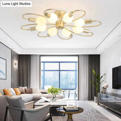 DecorBites™ DecorBites™ Modern Metal Brass Semi Flush Mount Light for Living Room - Open Bulb Design Ceiling Fixture