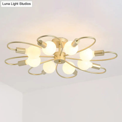 DecorBites™ DecorBites™ Modern Metal Brass Semi Flush Mount Light for Living Room - Open Bulb Design Ceiling Fixture