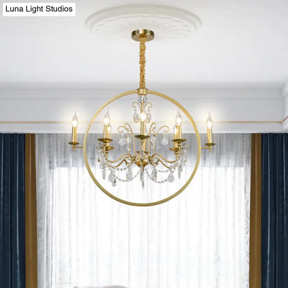 Lámpara de techo moderna de metal tipo candelabro: araña de latón de 6/8 luces con colgante de cristal