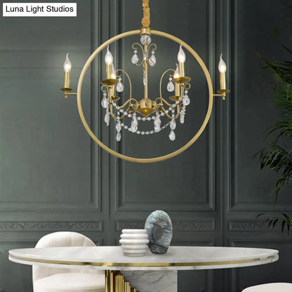 Lámpara de techo moderna de metal tipo candelabro: araña de latón de 6/8 luces con colgante de cristal