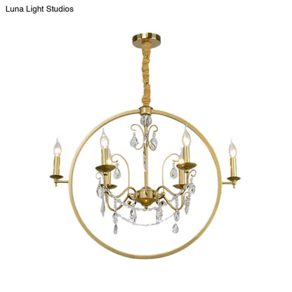 Lámpara de techo moderna de metal tipo candelabro: araña de latón de 6/8 luces con colgante de cristal