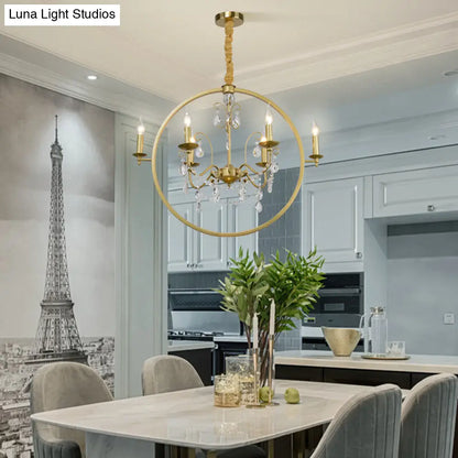 Lámpara de techo moderna de metal tipo candelabro: araña de latón de 6/8 luces con colgante de cristal