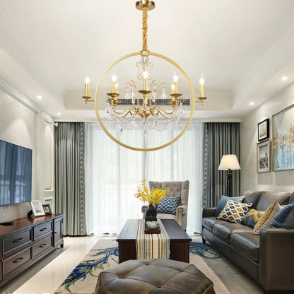 Lámpara de techo moderna de metal tipo candelabro: araña de latón de 6/8 luces con colgante de cristal