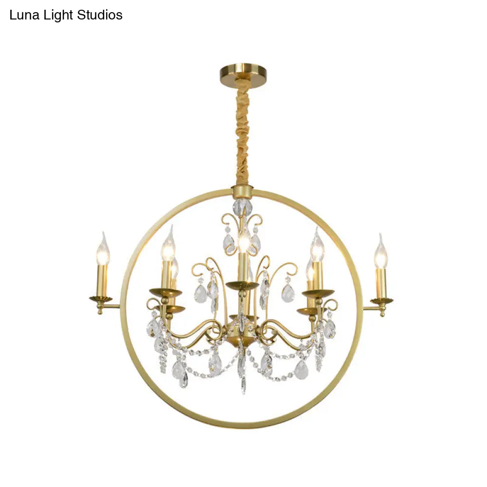 Lámpara de techo moderna de metal tipo candelabro: araña de latón de 6/8 luces con colgante de cristal