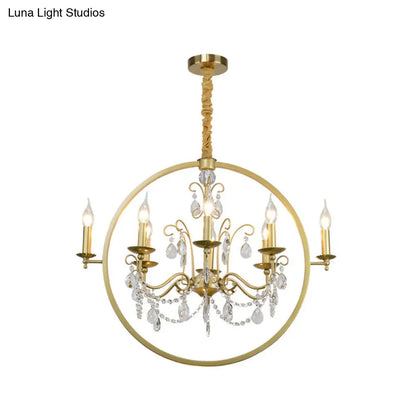 Lámpara de techo moderna de metal tipo candelabro: araña de latón de 6/8 luces con colgante de cristal