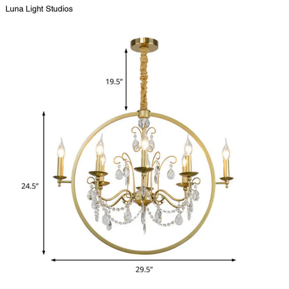 Lámpara de techo moderna de metal tipo candelabro: araña de latón de 6/8 luces con colgante de cristal