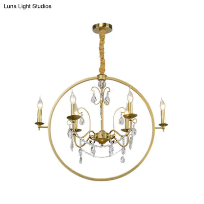 Lámpara de techo moderna de metal tipo candelabro: araña de latón de 6/8 luces con colgante de cristal