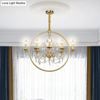 Lámpara de techo moderna de metal tipo candelabro: araña de latón de 6/8 luces con colgante de cristal