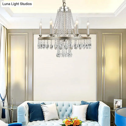 Lámpara colgante moderna de metal con forma de vela - Suspensión de níquel de 6 luces para comedor